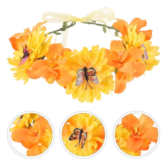 LOLIPPYY Elegant Orange Bridal Flower Wreath Crown Headband for Vacations and Celebrations