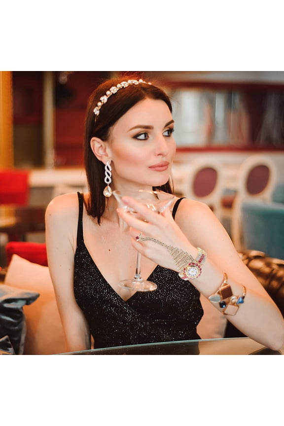 Elegant Pink Rhinestone Ring Bracelet Watch for Ladies, Durable Design, Perfect for Decor, Comfortable Fit