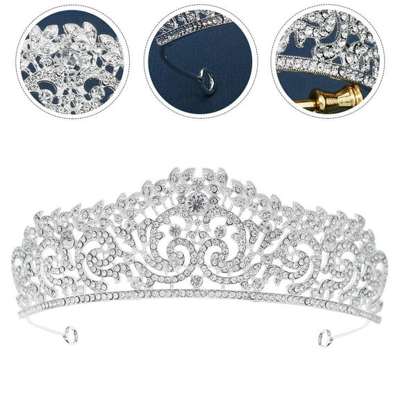 LOLIPPYY Elegant Plated Silver Rhinestone Tiara Wedding Crown Alloy Hair Accessory for Bride