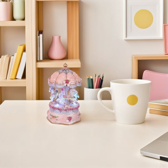 LOLIPPYY Elegant Resin Carousel Music Box with Wind Up Movement and Color Changing LED Light