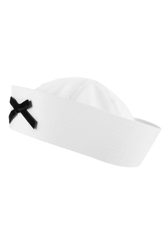 Elegant White Bowknot Sailor Hat Made with Breathable Fabric Perfect for Outdoor Parties