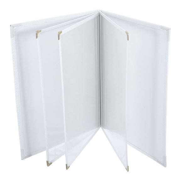 LOLIPPYY White Edge PU Menu Holder with 6 Clear Pockets for Restaurant Menu Display and Presentation