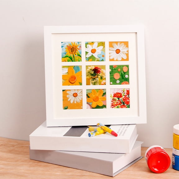 LOLIPPYY White 12-Inch Square Multi Picture Frame with Nine-Grid Design and Smooth Texture