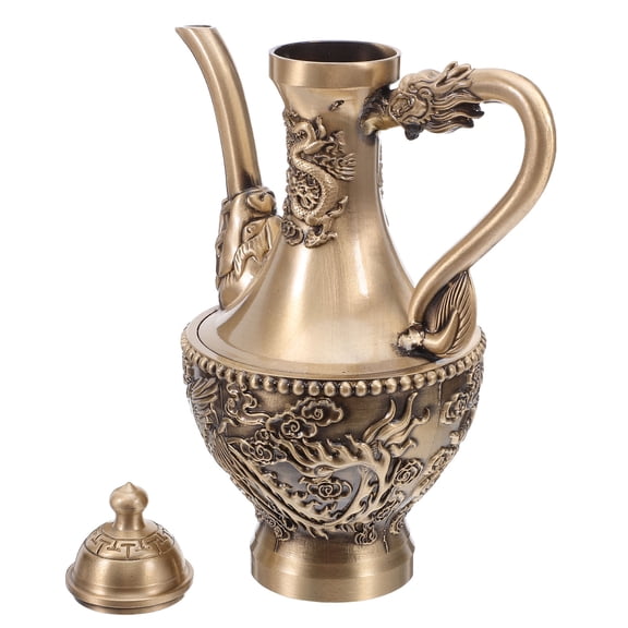 LOLIPPYY Embossed Brass Copper Flask with Dragon Design for Decorative Tea and Wine Use