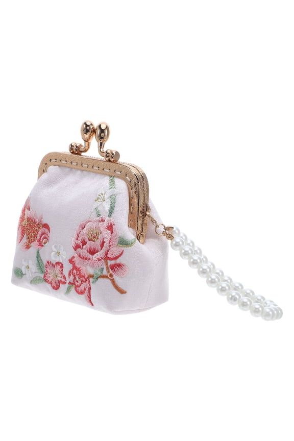 Embroidered Clutch Purse with Lock Classic Chinese Floral Brocade Fabric Wallet for Elegant Storage