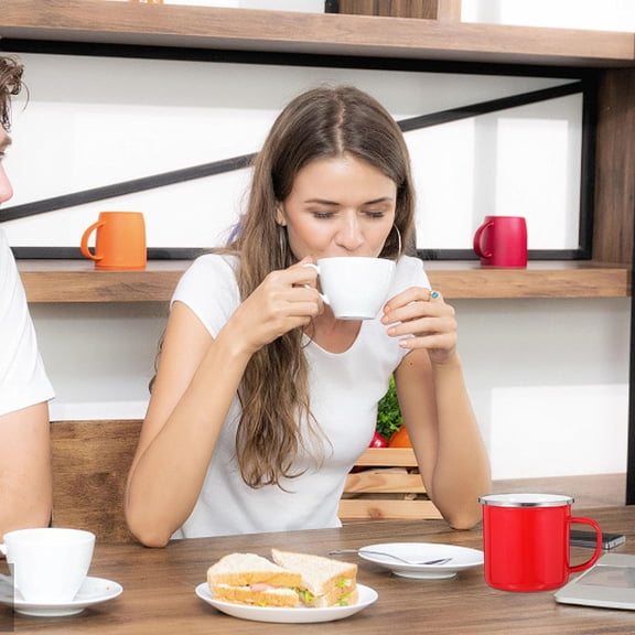 LOLIPPYY Red Enamel Coffee Mug Round Tea Cup Iron Outdoor Camping Cup 1 Piece