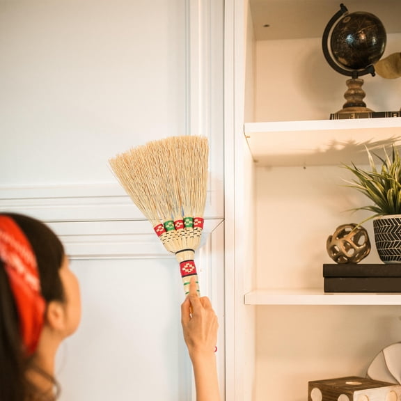 LOLIPPYY Ergonomic Short Handle Corn Broom in Khaki for Versatile Home and Desktop Dust Removal