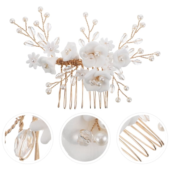 LOLIPPYY European Style Bridal Hair Comb with Delicate Details and White Clay Material