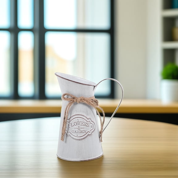 LOLIPPYY European Vintage Style Grey Metal Pitcher Vase with Rustic Distressed Finish for Home