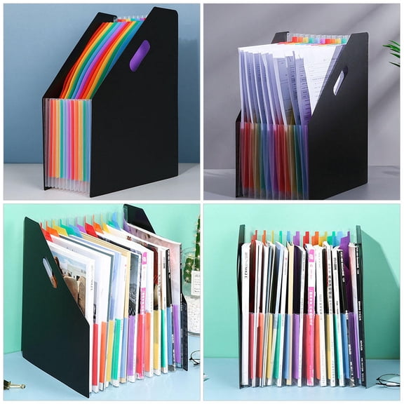 LOLIPPYY Expandable Accordion File Organizer Standing Document Folder in Black Plastic for Home Office
