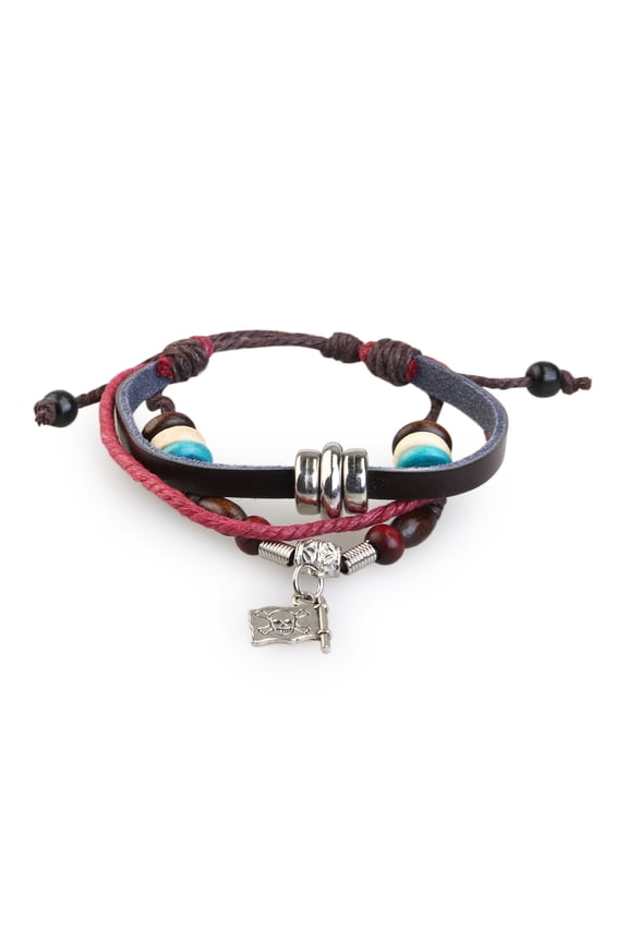 Fashion Unisex Handmade PU Bracelet Adjustable Retro Pirate Flag Wristband
