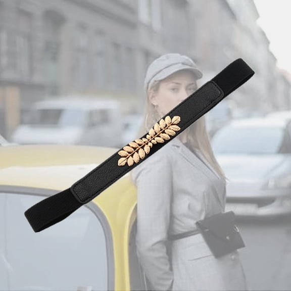 LOLIPPYY Stylish Black Round Buckle Wide PU and Alloy Belt for Shorts, Trousers, - Decorative Fashion Accessory 1Pc