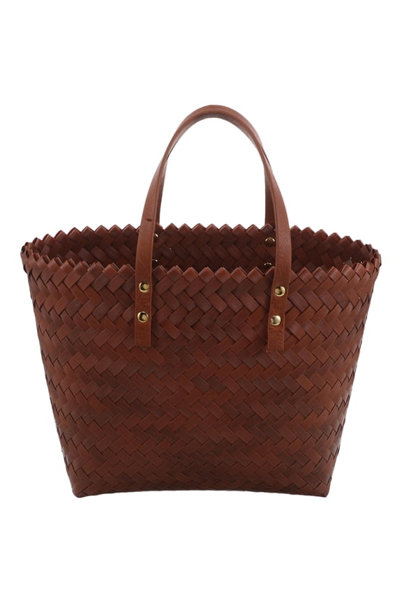 Stylish Boho Light Brown Shoulder Bag with PVC Weaving and Large Spacious Interior