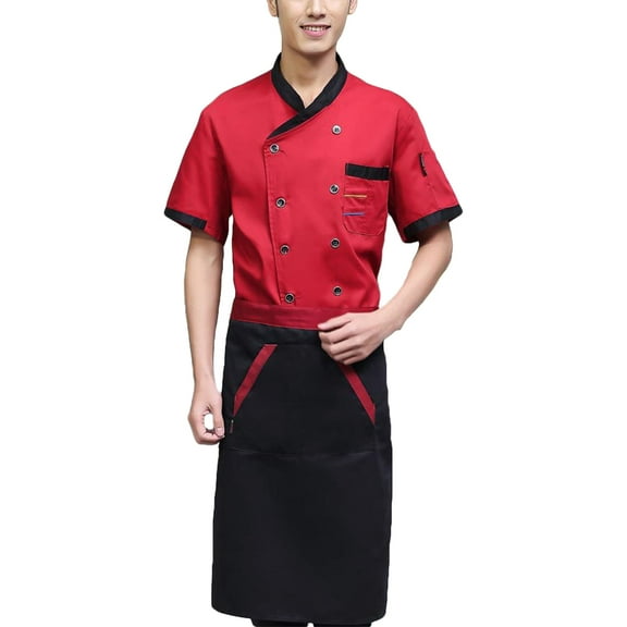 LOLIPPYY Fashionable Chefs Apparel Unisex Short Sleeve Chef Chef Uniform XL (Wine Red)