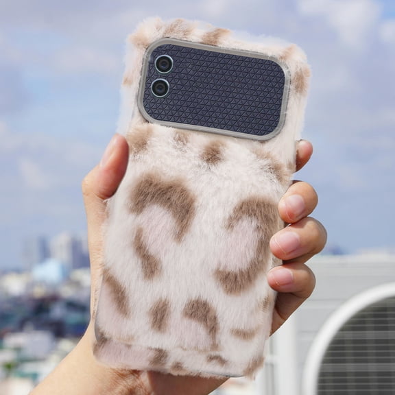 LOLIPPYY Fashionable Leopard Phone Case with Plush Material and Secure Wrist Holder for Daily Use