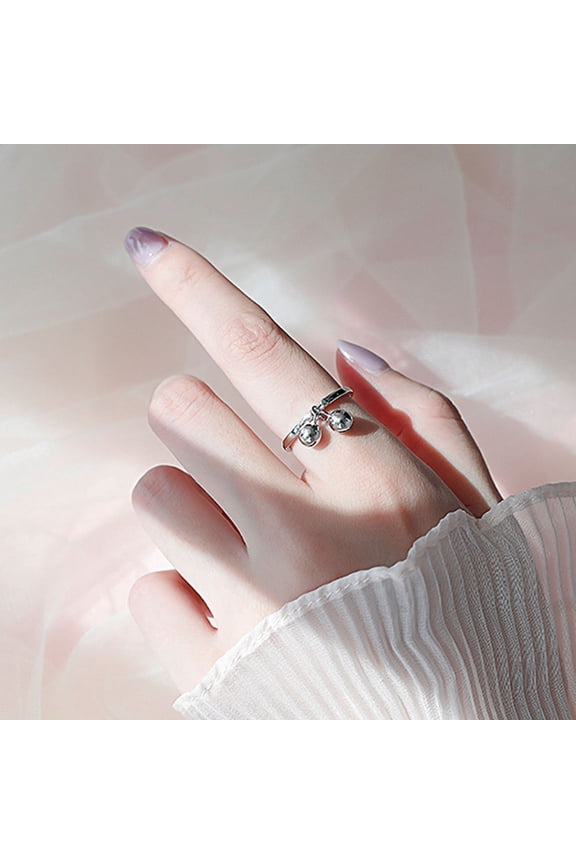 Fashionable Open Ring with Dangling Double Ball Bell for Elegant Look
