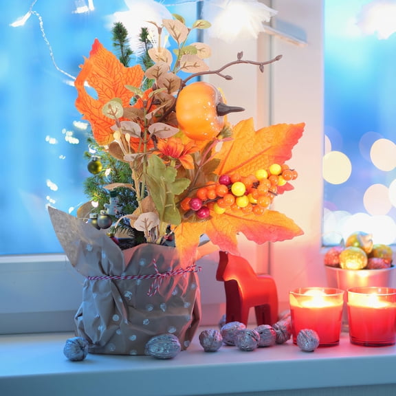 LOLIPPYY Faux Berry Branch with Assorted Maple Leaves for Autumn Floral Arrangement