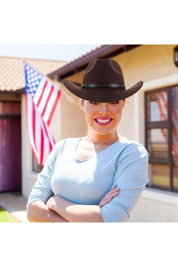 Coffee Felt Cowgirl Hat, Weather-Resistant Western Style for Parties, Travel, Outdoor Adventures - 1 Piece Set