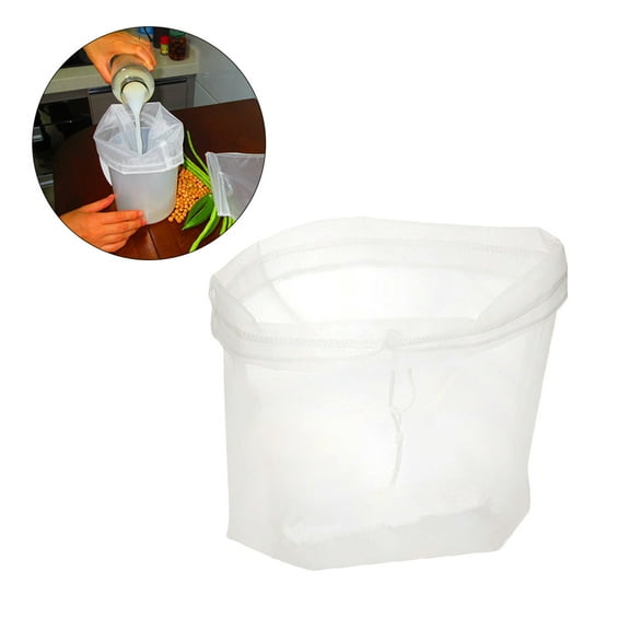 LOLIPPYY Fine Mesh White Nut Milk Filter Bag with Drawstring Strap for Home Beverage Making