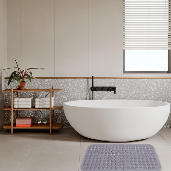 LOLIPPYY Flexible Grey Bathroom Mat Non Slip PVC for Shower Bathtub with Cushioned Surface