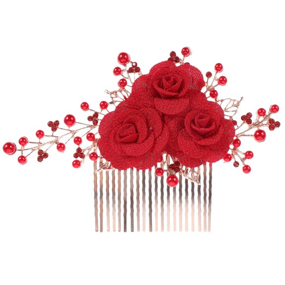 LOLIPPYY Floral Hair Comb Party Hair Accessories for Women Red Fabric 1Pack