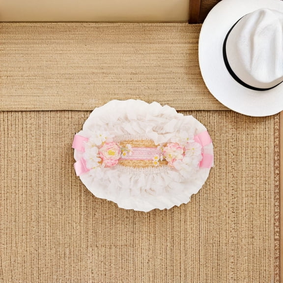 LOLIPPYY Floral Ribbon Victorian Lace Rattan Sun Hat Pink Wide Brim Garden and Beach Hat