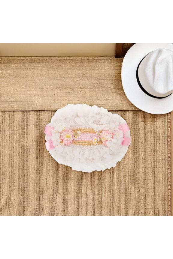 Floral Ribbon Victorian Lace Rattan Sun Hat Pink Wide Brim Garden and Beach Hat