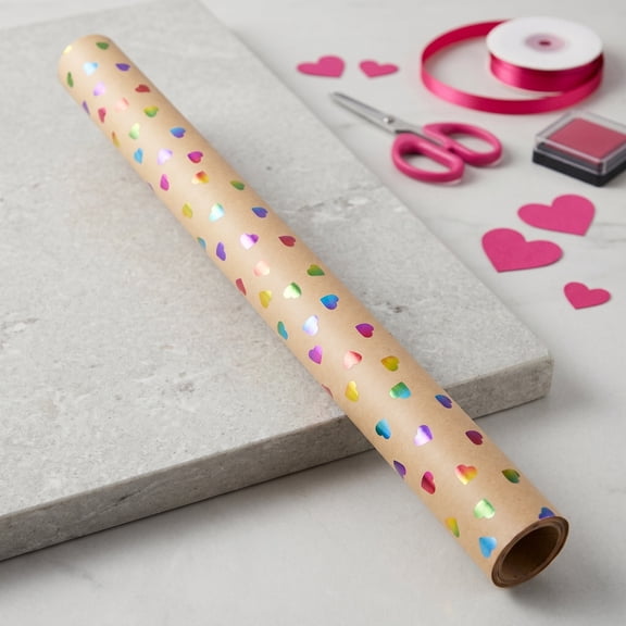 LOLIPPYY Floral and Heart Pattern Wrapping Paper Roll with Heat Transfer for and Event Wrapping
