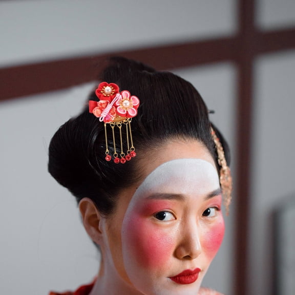 LOLIPPYY Flower Hair Clips with Tassels Hair Accessories Cloth Red 1Set for Vintage Looks Women