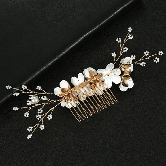 LOLIPPYY Flower Hair Comb White Rhinestone Decorative Hair Accessories for Wedding and Party Wear