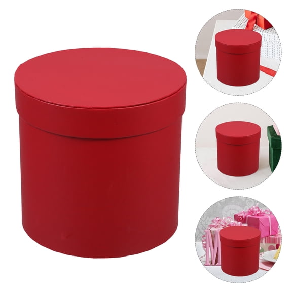 LOLIPPYY Flower Packing Box Paperboard Round Flower Bucket Matte Red 1Pack