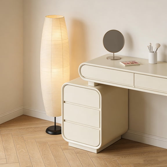 LOLIPPYY Foldable Beige Paper Floor Lamp Shade Japanese Style for Soft Light Diffusion