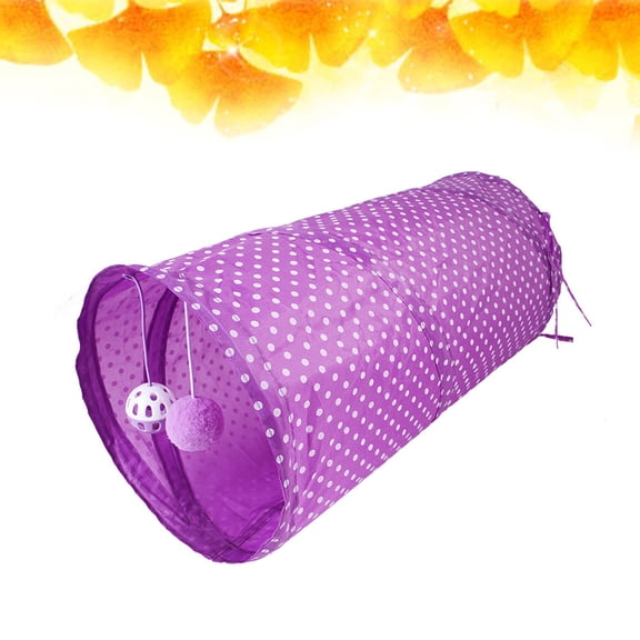 LOLIPPYY Foldable Purple Cat Tunnel Made of with Hanging Ball for Cat Fun