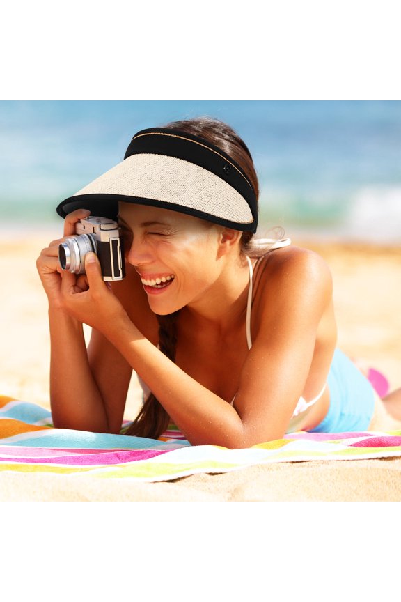 Foldable Wide Brim Beach Straw Hat with Empty Top and Breathable Design for Summer