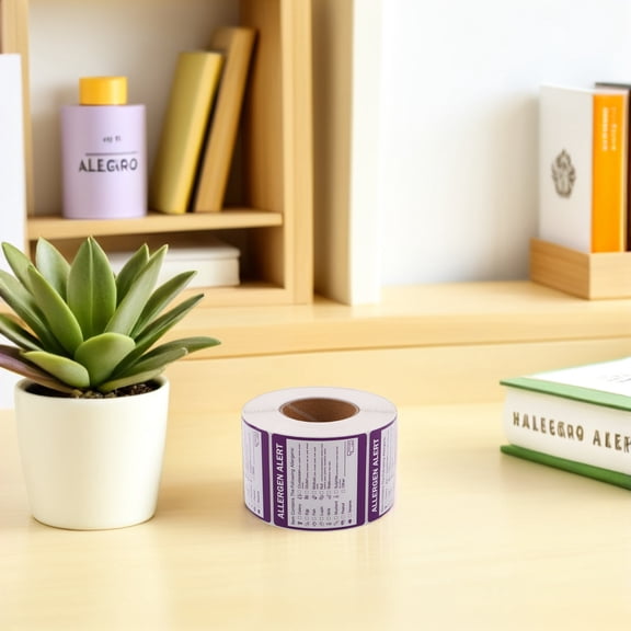 LOLIPPYY Food Allergy Label Stickers Purple Roll Allergen Marker Labels for Commercial Kitchens and Retail