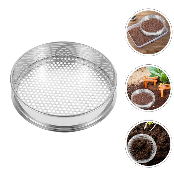LOLIPPYY Gardening Soil Sifting Pan Silver Metal Garden Riddle Tool Efficient Screening 1Pcs