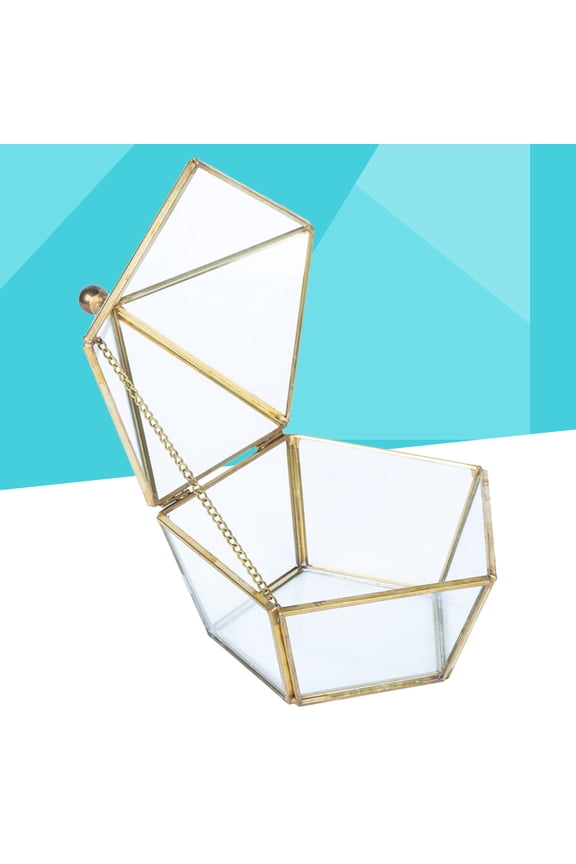 Transparent Glass Geometric Holder Storage Case for Wedding, Anniversary, and Display