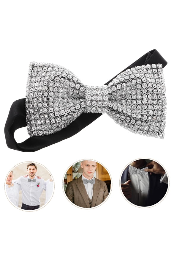 Glitter Bow Tie 1Pcs Rhinestone Bow Double Layered Eyecatching Design For Formal Events And Weddings