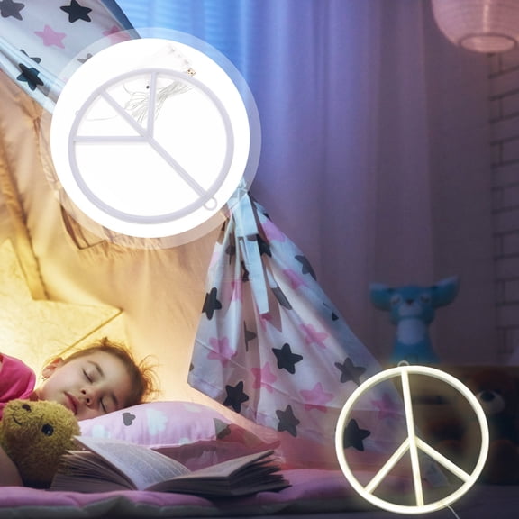 LOLIPPYY Glow Peace Sign White LED Light Neon Style Night Light for Valentine's Day 1Pcs