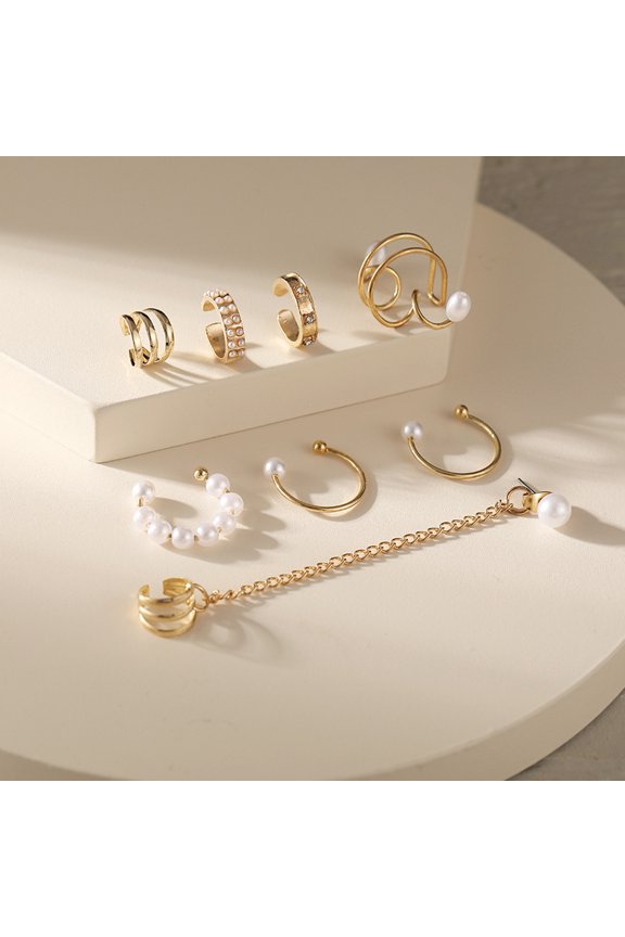 Golden Alloy Ear Clips Chain Earrings Fashion Jewelry Durable and Comfortable 8pcs