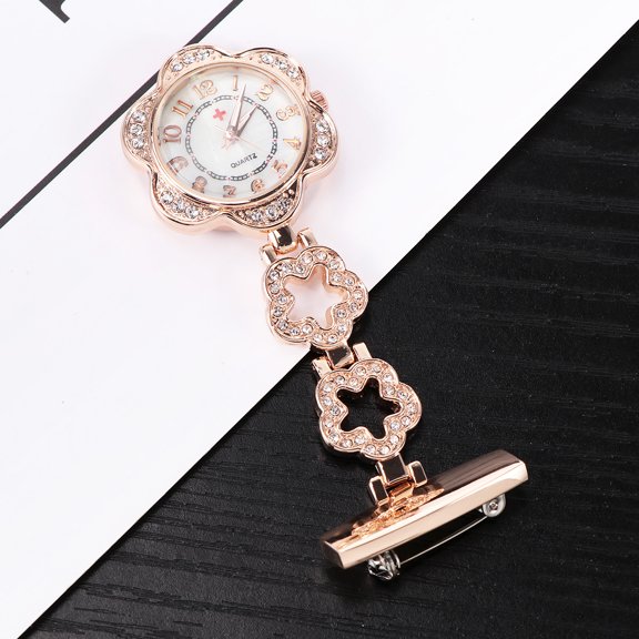 LOLIPPYY Golden Alloy Nurse Pocket Watch with Rhinestones for Doctors and Nurses, Portable Design, Precision Quartz Movement