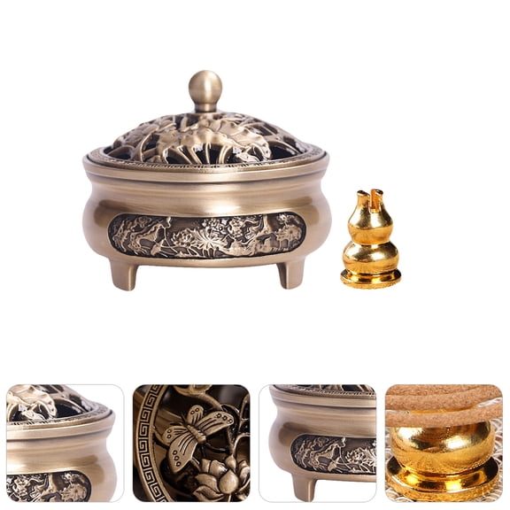 LOLIPPYY Golden Antique Alloy Incense Burner for Home Decor Purifying Aroma Censer Holder, MultiPurpose, Lightweight