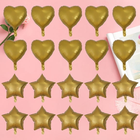 LOLIPPYY Golden Balloon Ornaments Set of 20 for Party Decoration Includes 10 Heart and 10 Star Aluminum Foil Balloons