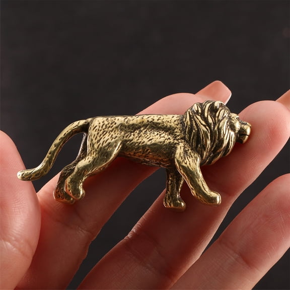 LOLIPPYY Golden Brass Lion Statue for Home Decor, Unique Lion Figurine Craftsmanship, Indoor Tabletop Ornament, 5.5 Inches Tall