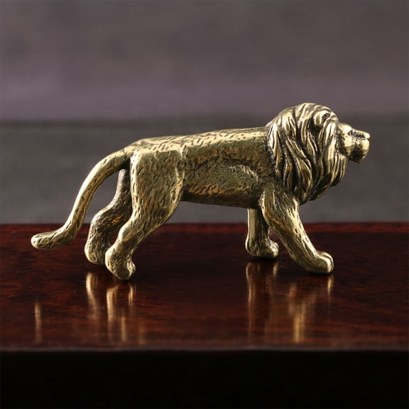 LOLIPPYY Golden Brass Lion Statues for Decor Unique Lion Shaped Figurine Craftsmanship Indoor Tabletop 5.5 Inches