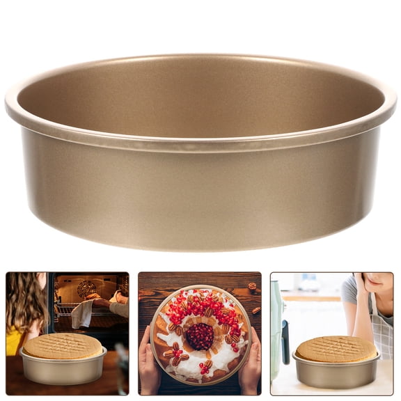 LOLIPPYY Golden Carbon Steel Round Cake Baking Pan with Non-Stick Easy Release Removable Bottom for Perfect Baking