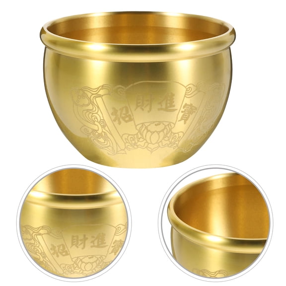 LOLIPPYY Chinese Treasure Basin Copper Bowl in Elegant Golden Tone for Home, Office Desktop Decoration and Collectible