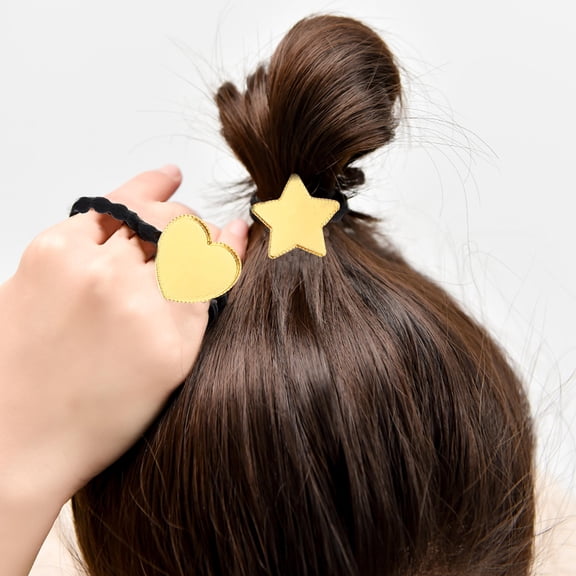 LOLIPPYY Golden DIY Hair Ring Hair Accessories for Decoration with Elastic Cord and Alloy Bezels 4pcs