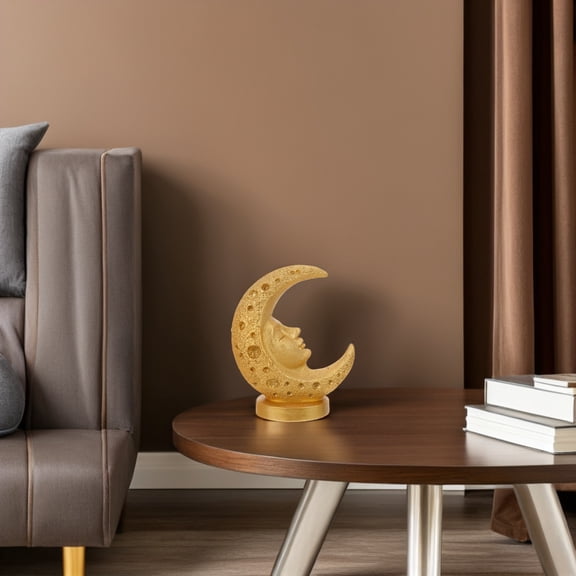 LOLIPPYY Golden Eid Mubarak Table Decoration Resin Statue with Middle Eastern Mosque and Moon Islamic Decor