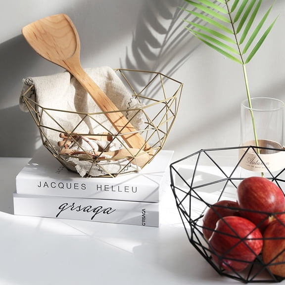 LOLIPPYY Golden Iron Fruit Basket with Unique Design for Home Use Ideal for Snacks and Decoration 10.5 Inch